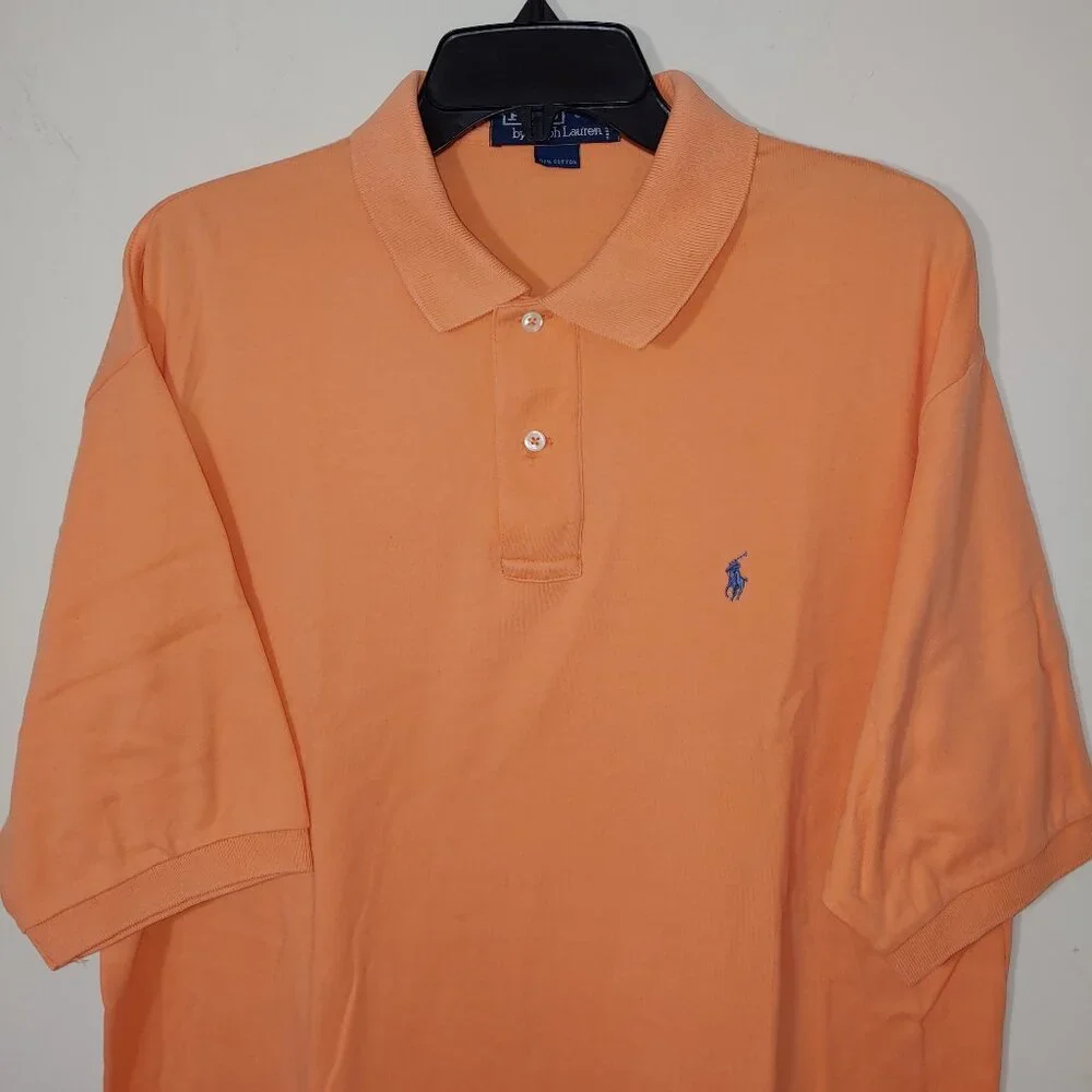 Polo by Ralph Lauren Embroidered Polo Shirt Short Sleeve Size L Peach Orange